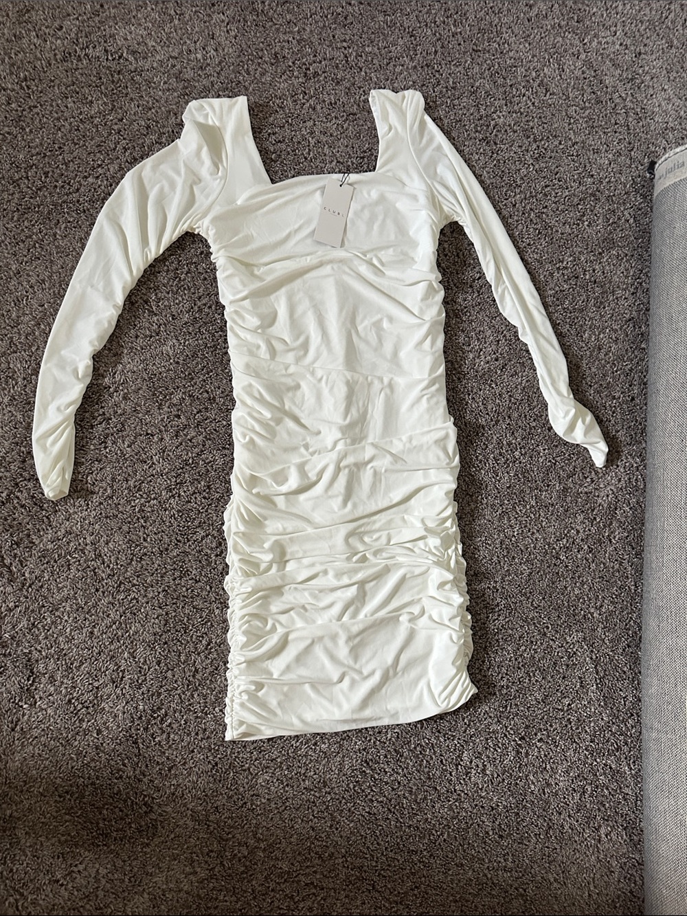 Club L London White Ruched Long Sleeve Bodycon Dress